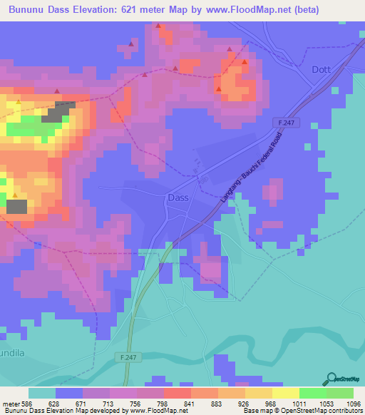 Bununu Dass,Nigeria Elevation Map