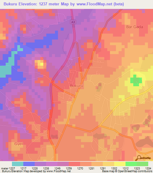 Bukuru,Nigeria Elevation Map