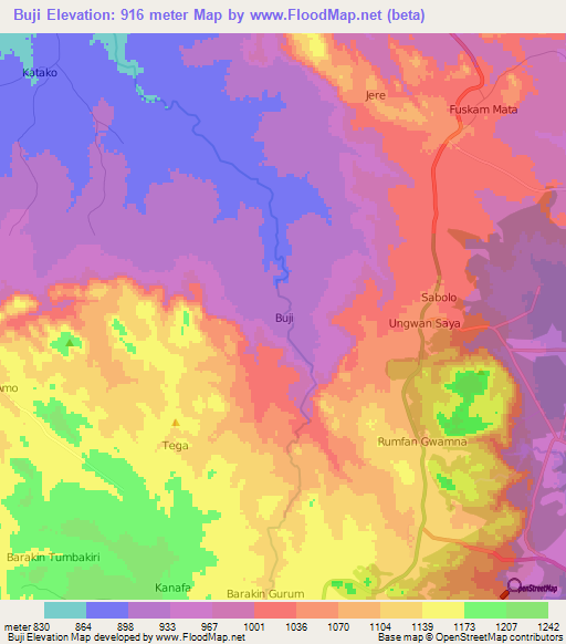 Buji,Nigeria Elevation Map