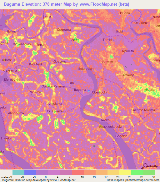 Buguma,Nigeria Elevation Map