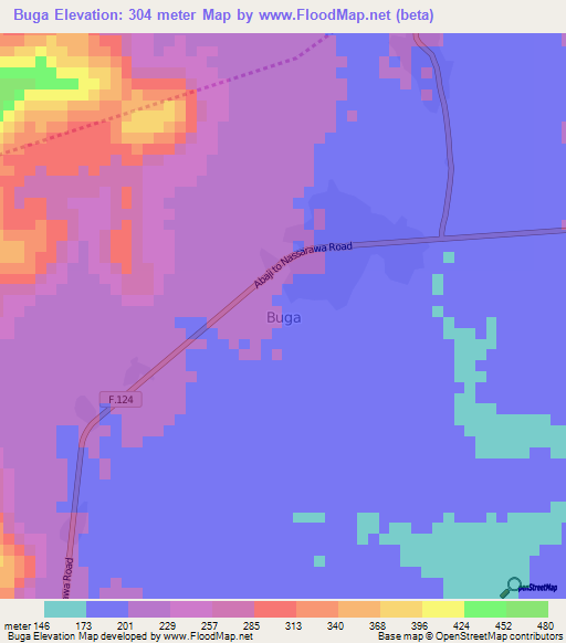 Buga,Nigeria Elevation Map