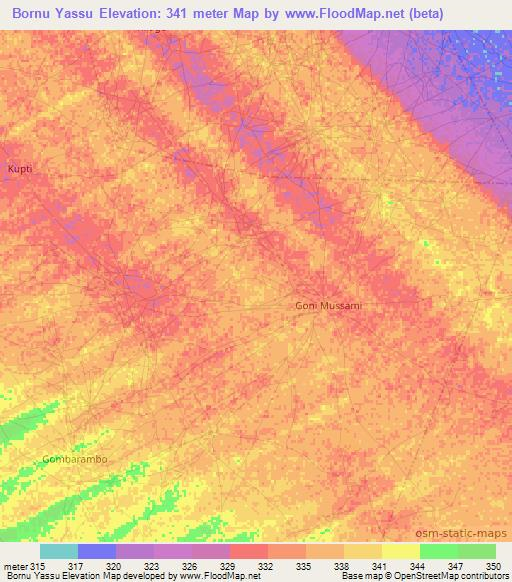 Bornu Yassu,Nigeria Elevation Map