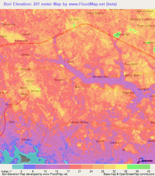 Bori,Nigeria Elevation Map