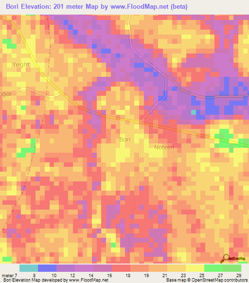 Bori,Nigeria Elevation Map