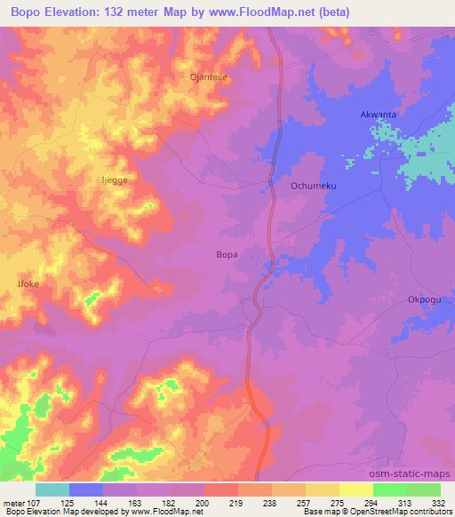 Bopo,Nigeria Elevation Map