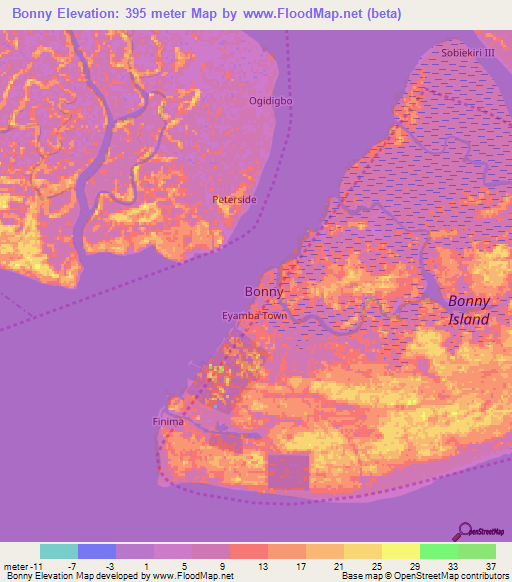 Bonny,Nigeria Elevation Map