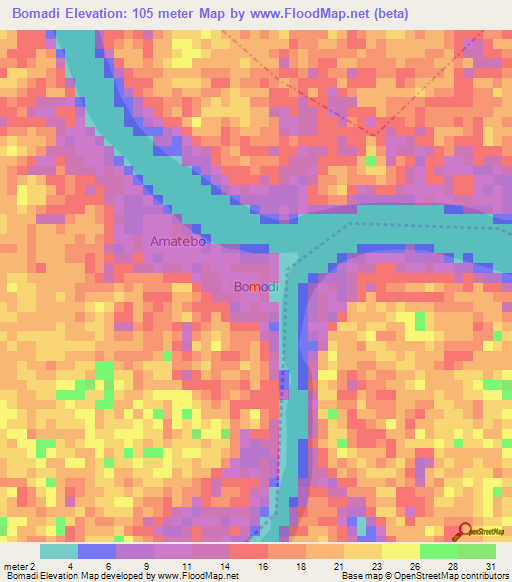 Bomadi,Nigeria Elevation Map