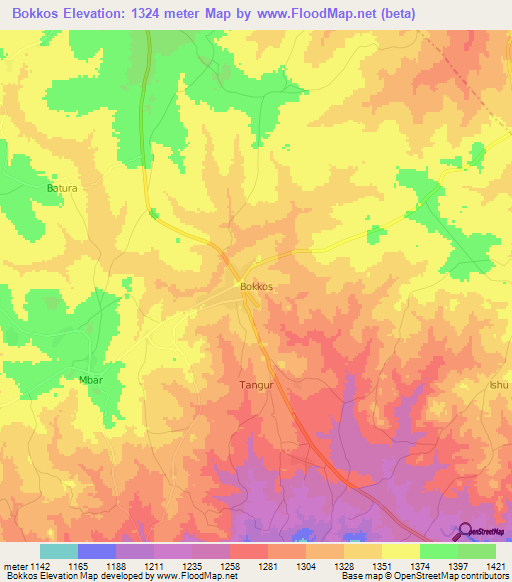 Bokkos,Nigeria Elevation Map