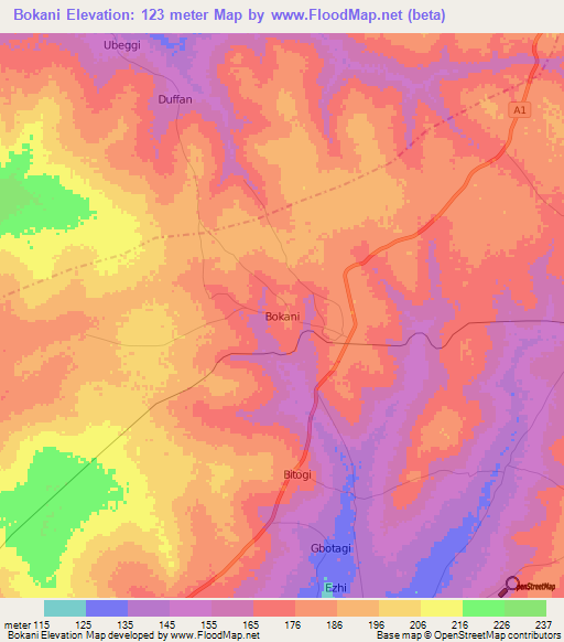 Bokani,Nigeria Elevation Map