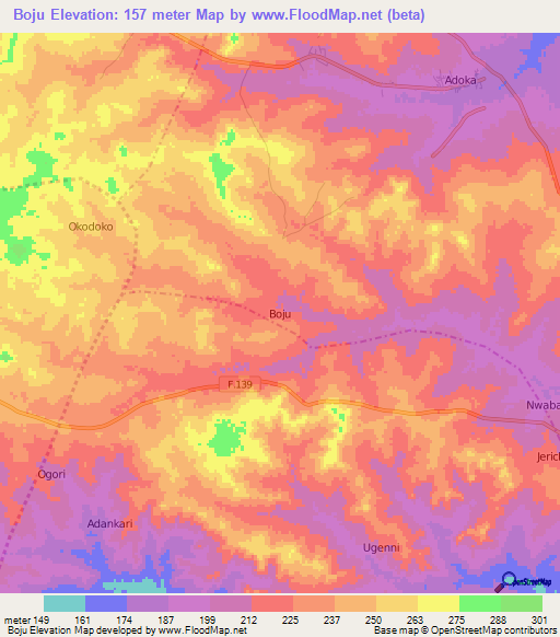 Boju,Nigeria Elevation Map