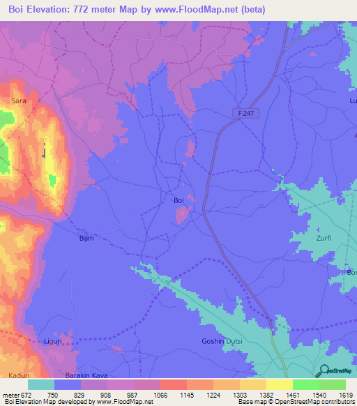 Boi,Nigeria Elevation Map