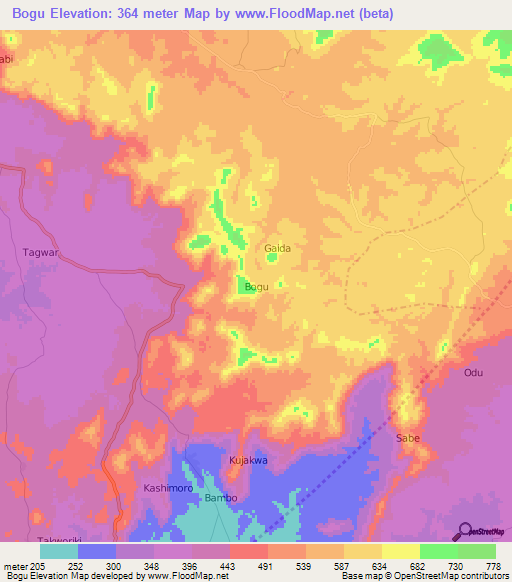 Bogu,Nigeria Elevation Map