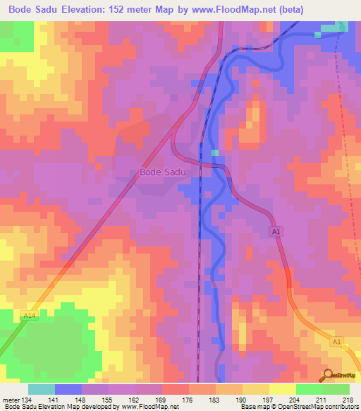 Bode Sadu,Nigeria Elevation Map