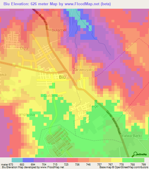 Biu,Nigeria Elevation Map