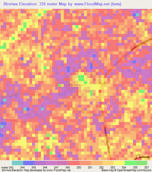 Birniwa,Nigeria Elevation Map