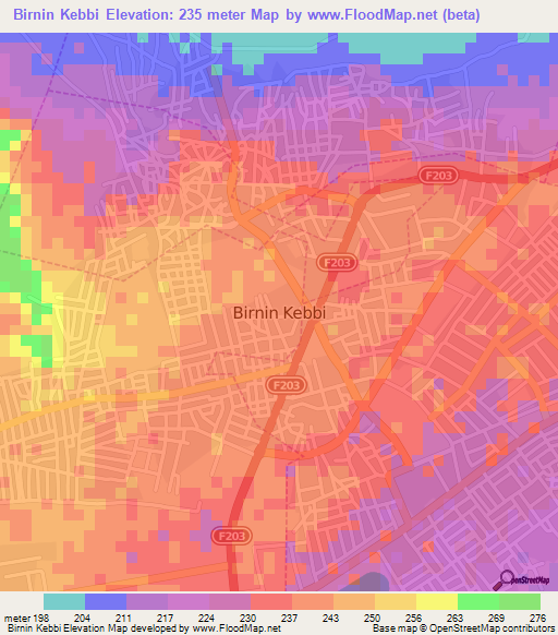 Birnin Kebbi,Nigeria Elevation Map