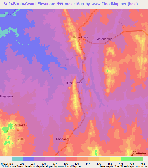 Sofo-Birnin-Gwari,Nigeria Elevation Map