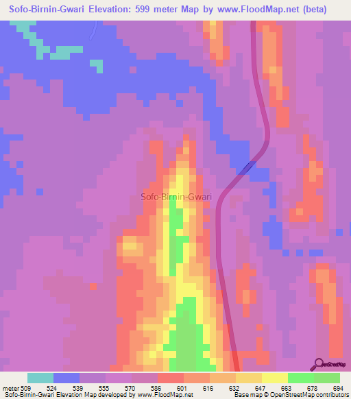 Sofo-Birnin-Gwari,Nigeria Elevation Map