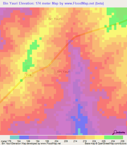 Bin Yauri,Nigeria Elevation Map