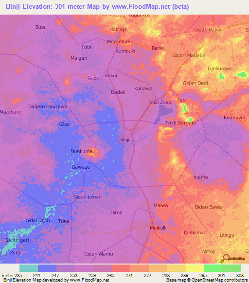 Binji,Nigeria Elevation Map