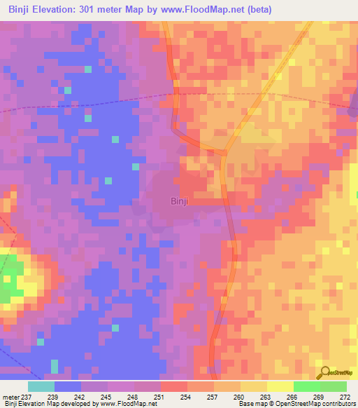 Binji,Nigeria Elevation Map