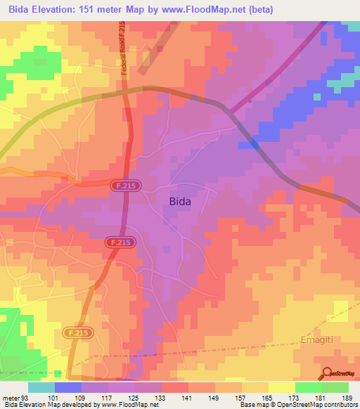 Bida,Nigeria Elevation Map