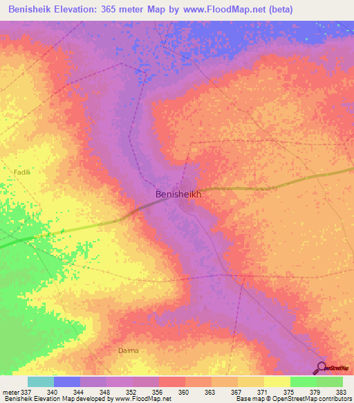 Benisheik,Nigeria Elevation Map