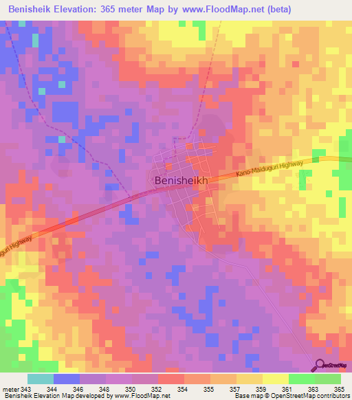 Benisheik,Nigeria Elevation Map