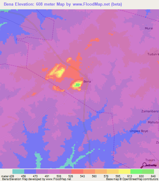 Bena,Nigeria Elevation Map