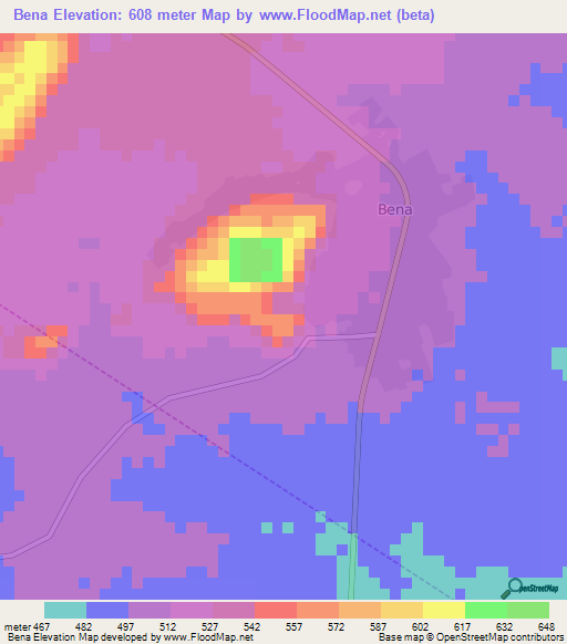 Bena,Nigeria Elevation Map