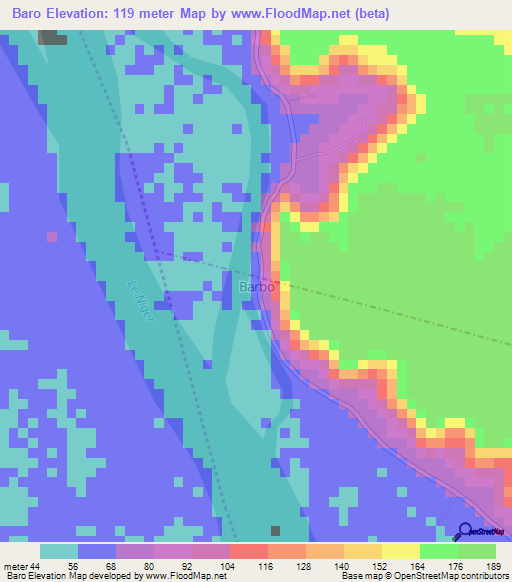 Baro,Nigeria Elevation Map