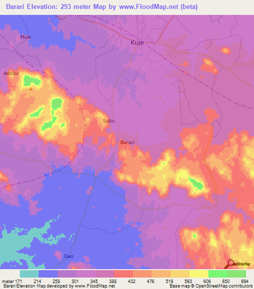 Barari,Nigeria Elevation Map