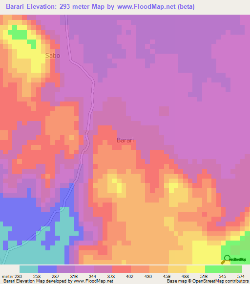 Barari,Nigeria Elevation Map