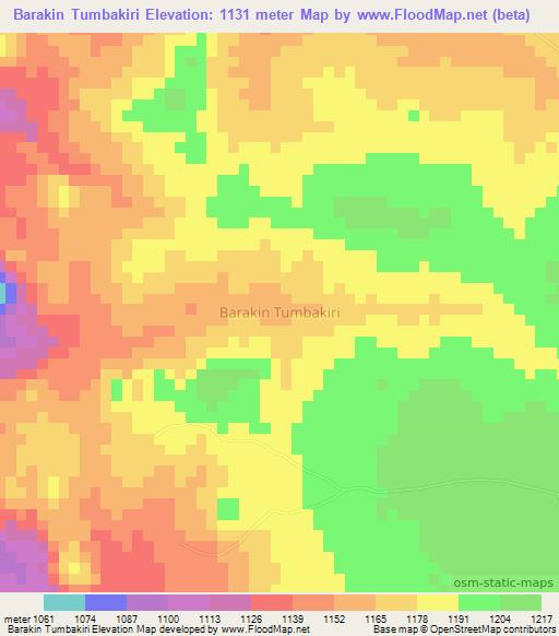 Barakin Tumbakiri,Nigeria Elevation Map