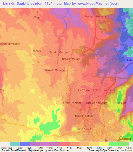 Barakin Sauki,Nigeria Elevation Map