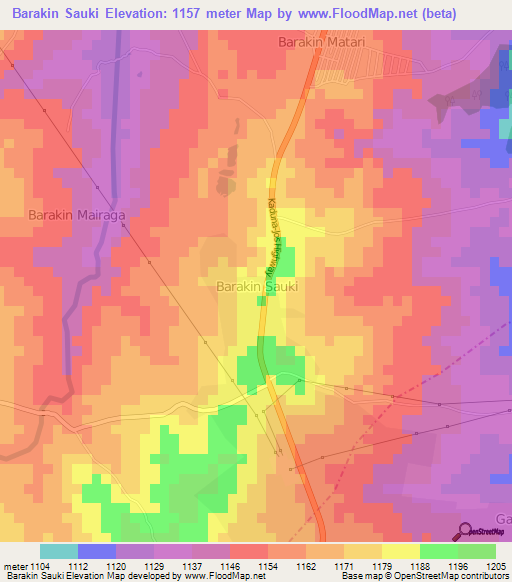 Barakin Sauki,Nigeria Elevation Map