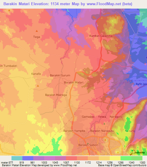 Barakin Matari,Nigeria Elevation Map