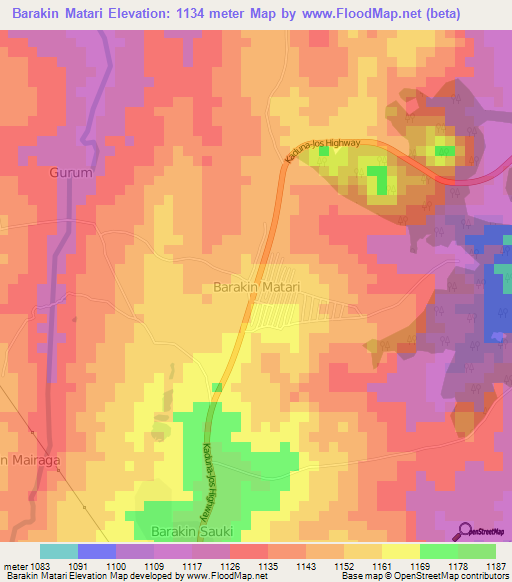 Barakin Matari,Nigeria Elevation Map