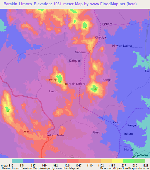 Barakin Limoro,Nigeria Elevation Map