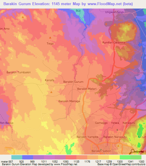 Barakin Gurum,Nigeria Elevation Map
