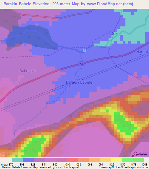 Barakin Babele,Nigeria Elevation Map