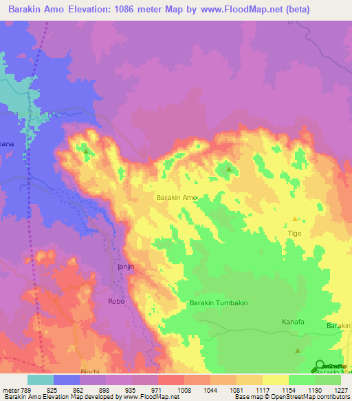 Barakin Amo,Nigeria Elevation Map