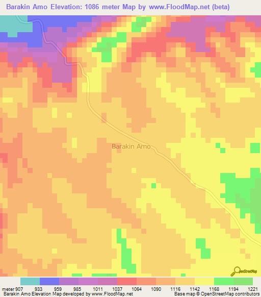 Barakin Amo,Nigeria Elevation Map