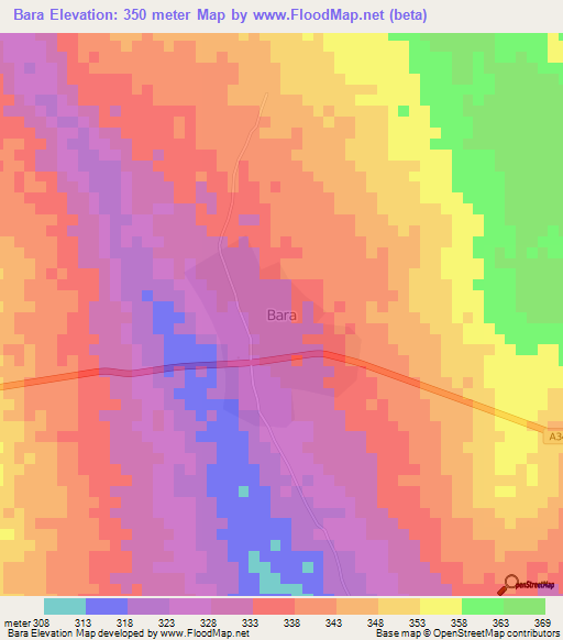 Bara,Nigeria Elevation Map