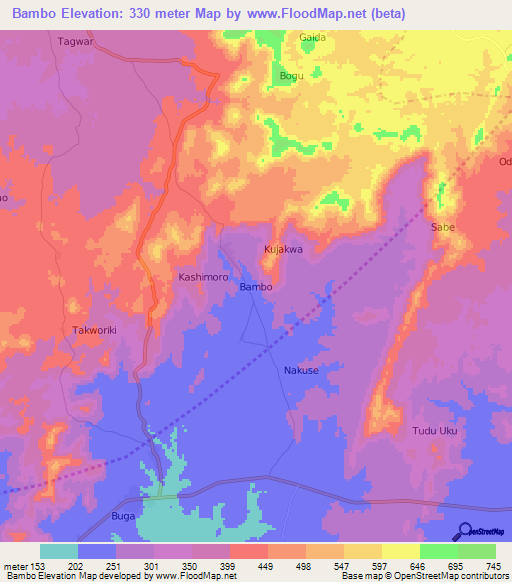 Bambo,Nigeria Elevation Map