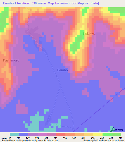 Bambo,Nigeria Elevation Map