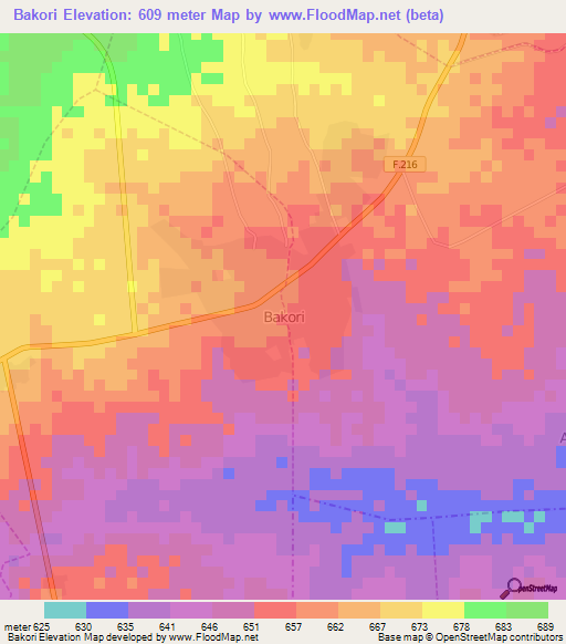 Bakori,Nigeria Elevation Map