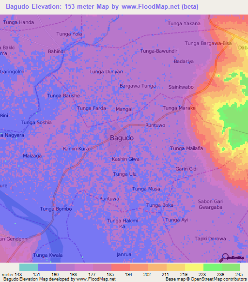 Bagudo,Nigeria Elevation Map