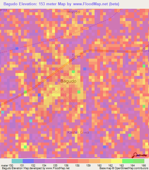 Bagudo,Nigeria Elevation Map