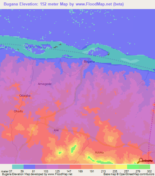 Bugana,Nigeria Elevation Map